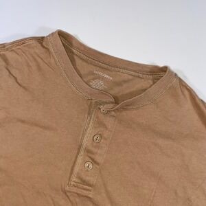 Saddlebred Mens Henley Shirt Large Tan Brown Short Sleeve 100% Cotton Casual Tee